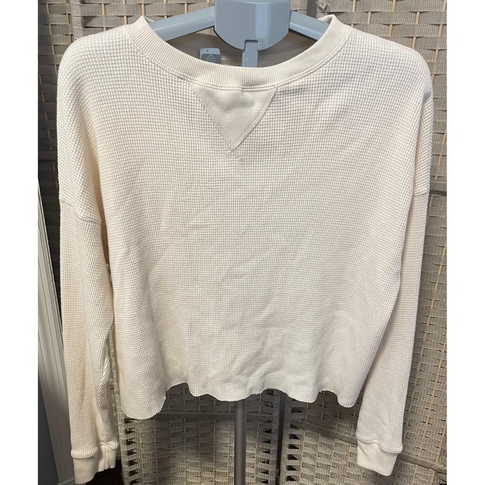Abercrombie & Fitch Womens Cream Waffle Knit Thermal Long Sleeve Crop Top Medium